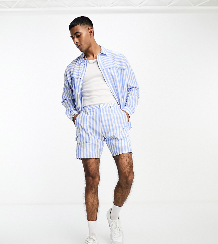 Labelrail x Stan & Tom deckchair stripe shorts co-ord in blue and white