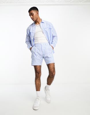 x Stan & Tom deckchair stripe shorts in blue and white - part of a set
