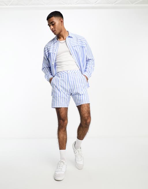 Labelrail x Stan & Tom deckchair stripe shorts in blue and white - part of a set