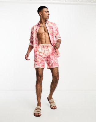 Labelrail x Stan & Tom marbled print linen shorts co-ord in pink multi