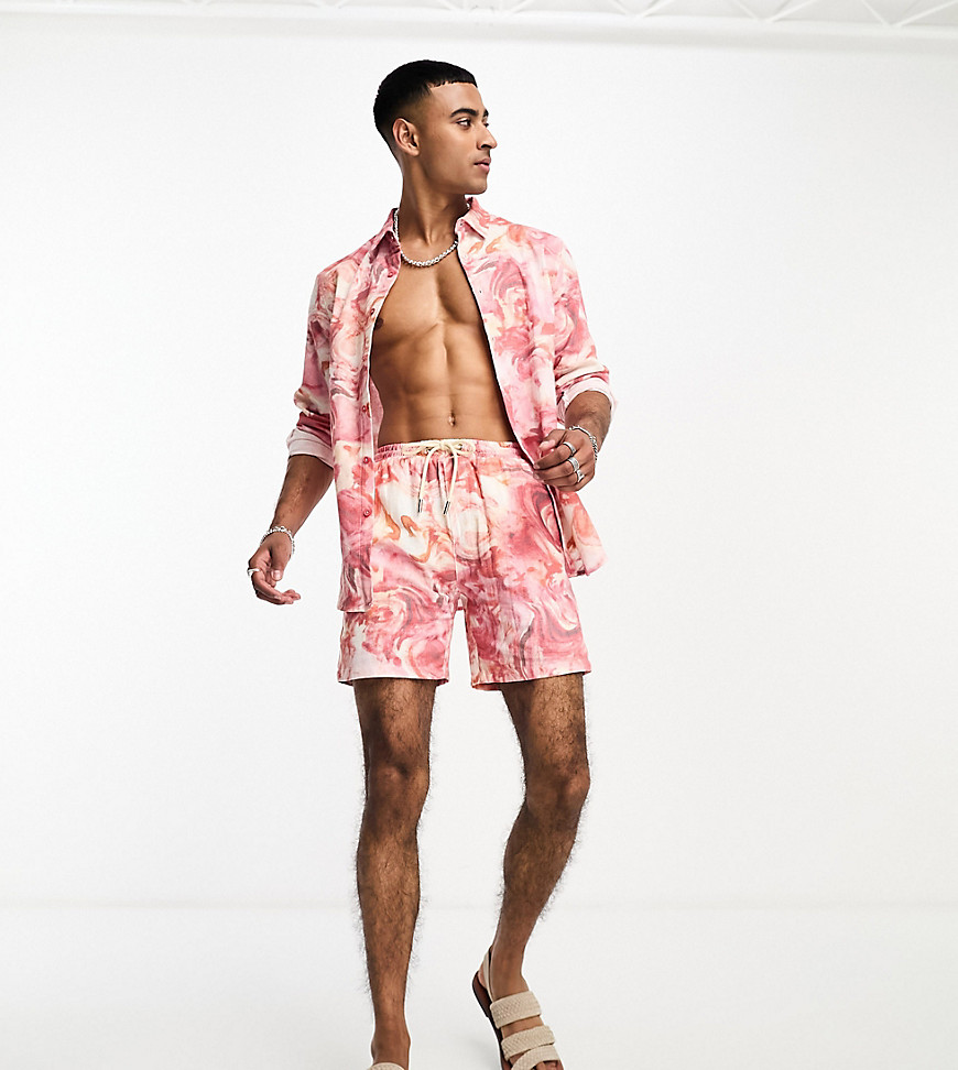 Labelrail x Stan & Tom marbled print linen shorts co-ord in pink multi