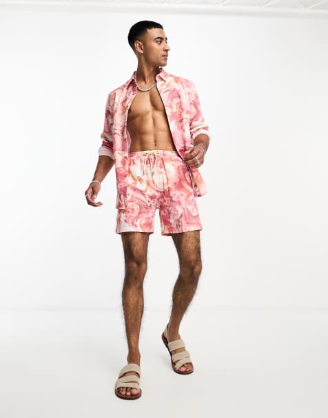 Labelrail x Stan & Tom marbled print linen shorts in pink multi - part of a set - view 1