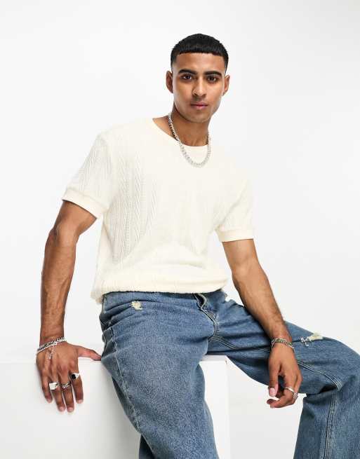 Labelrail x Stan & Tom - T-shirt met textuur en kabel-effect in ecru