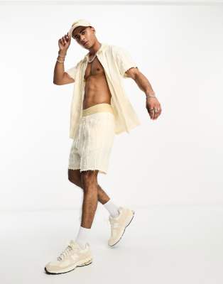 Labelrail Labelrail x Stan & Tom textured stripe shorts co-ord in ecru-White