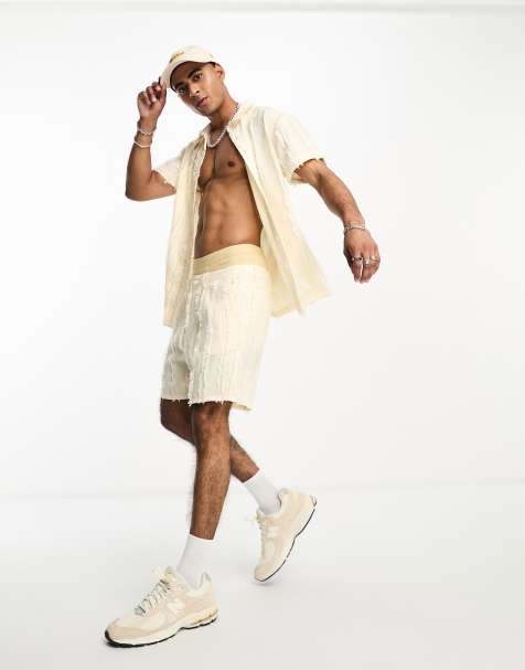 Labelrail x Stan & Tom textured stripe shorts in ecru - part of a set - view 1