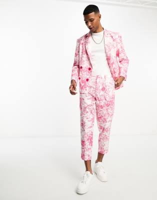 Labelrail Labelrail x Stan & Tom toile print cropped tapered trousers co-ord in pink