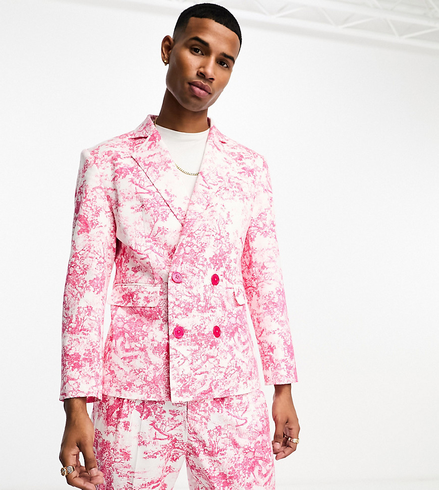 Labelrail x Stan & Tom toile print fitted double breasted suit blazer co-ord in pink