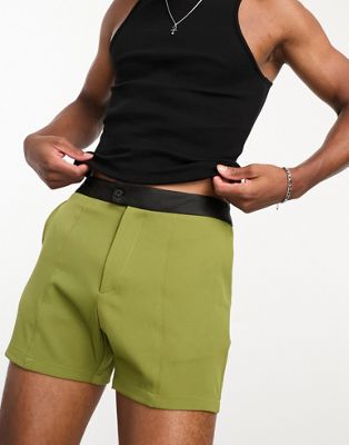 Labelrail x Stan & Tom waistband detail short-shorts in olive-Green