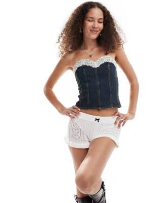 x Sumbo Owoyele denim lace edge corset top in indigo-Navy