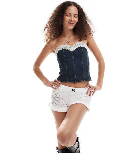 Labelrail x Sumbo Owoyele denim lace edge corset top in indigo - view 1