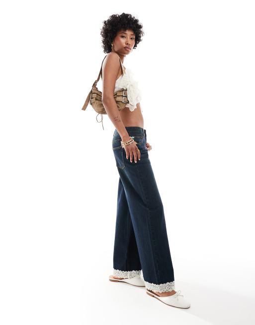Labelrail x Sumbo Owoyele denim lace edge jeans in indigo (part of a set)