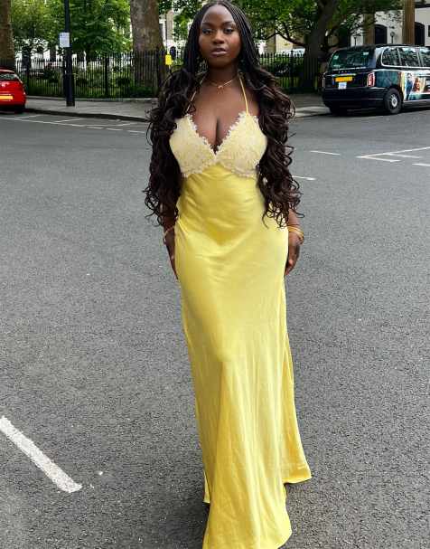 Mustard yellow satin dress best sale