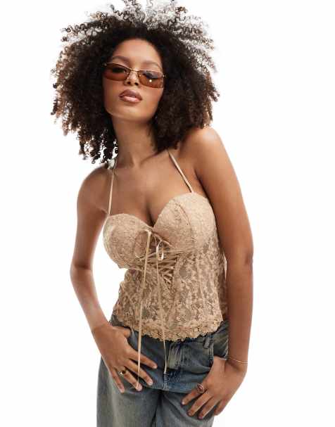 Labelrail x Sumbo Owoyele ribbon detail lace corset in taupe - view 1