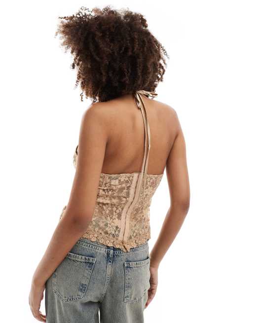 Labelrail x Sumbo Owoyele ribbon detail lace corset in taupe