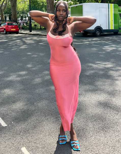 Labelrail x Sumbo Owoyele slinky lace detail cami maxi dress in coral pink
