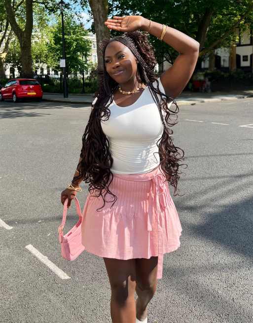 Labelrail x Sumbo Owoyele ultra mini pleated linen look mini skirt in baby pink