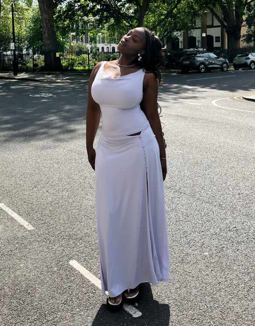 Labelrail x Sumbo Owoyele wrap detail slinky midaxi skirt co-ord in lilac