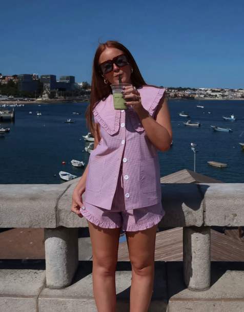 Laberail x Rebecca Olivia – Röda, rutiga shorts med knappar, del av set - view 1