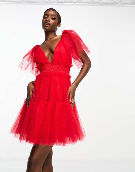 Asos red frill dress online