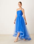 [Lace & Beads] Lace & Beads asymmetric organza maxi dress in cobalt-Blue 8 Cobalt