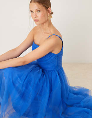 Lace & Beads Asymmetric Organza Maxi Dress