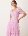 [Lace & Beads] Lace & Beads asymmetric ruffle tulle maxi dress in ethereal rose-Purple 6 Ethereal Rose