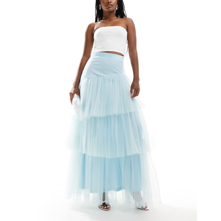 【新品】Bluelea Tulle tiered skirt 36 short Elegant Blue Layered Ruffle Tulle Mini Skirt – EDITE MODE