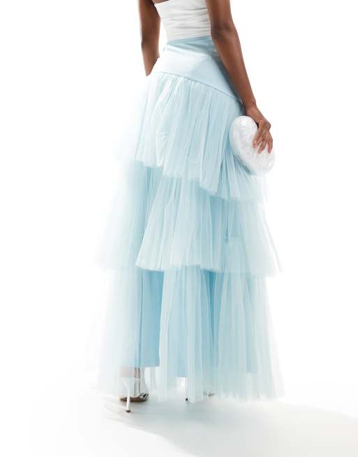 Lace & beads tulle maxi skirt with scattered pearl embellishment best sale