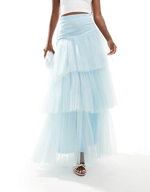Lace & Beads asymmetric tulle maxi skirt in sky blue | ASOS Lace & Beads asymmetric tulle maxi skirt in sky blue | ASOS