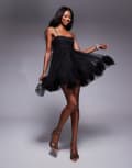 [Lace & Beads] Lace & Beads babydoll bubble hem mini dress in black 10 Black