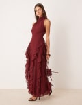 [Lace & Beads] Lace & Beads backless ruffle maxi dress in burgundy-Red 12 Burgundy