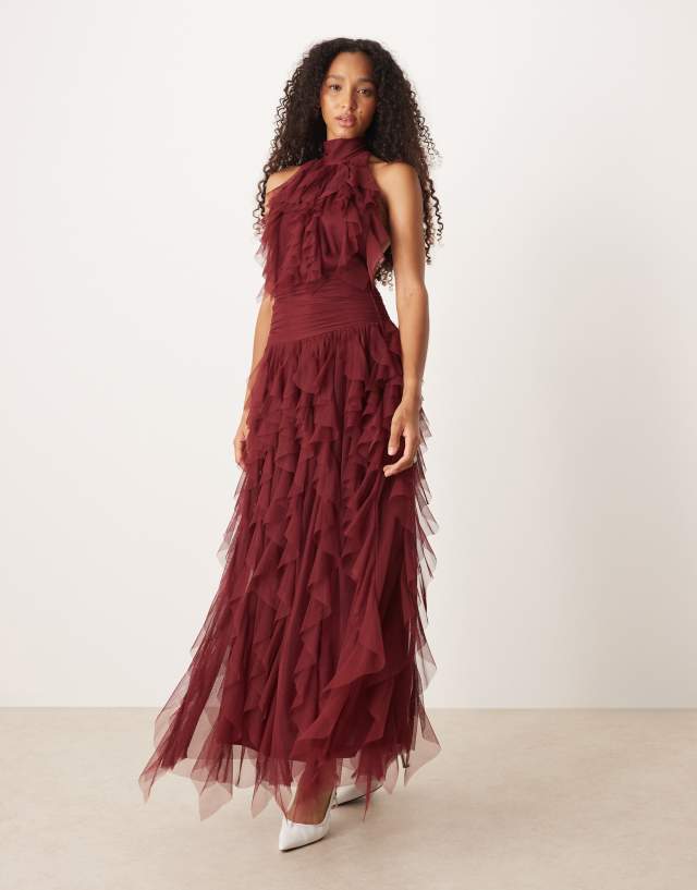 burgundy lace backless dress & Beads - Ruffle Maxi - Women - Polyester - 12 US Color:Black/Gold it offers a comfortable Kate-2025/10/31 Katie Holmes stops to