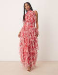 [Lace & Beads] Lace & Beads backless ruffle tulle maxi dress in red floral 6 Red Floral