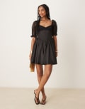 [Lace & Beads] Lace & Beads balloon sleeve corset mini dress in black 6 Black