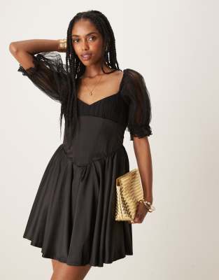 Lace & Beads Balloon Sleeve Corset Mini Dress