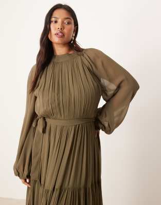 Lace & Beads Plus Lace & Beads Balloon Sleeves Tiered Maxi Dress