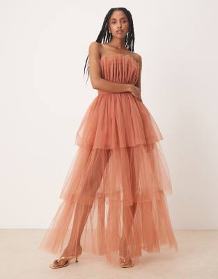 Lace & Beads Bandeau High Low Maxi Dress