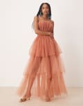 [Lace & Beads] Lace & Beads bandeau high low maxi dress in terracotta rose-Brown 10 Terracotta Rose