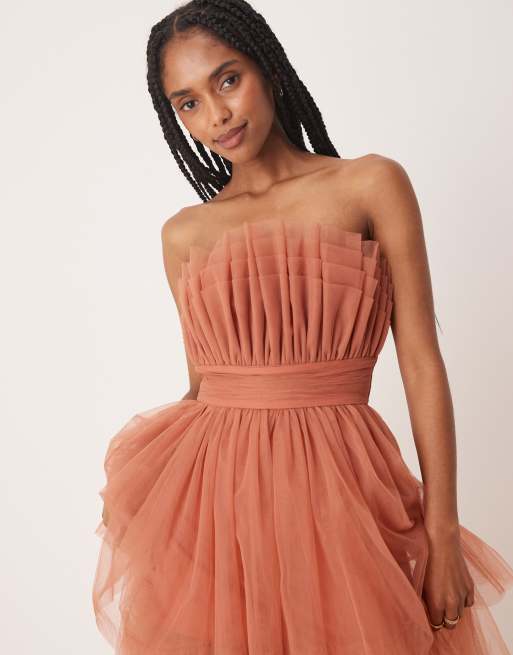 Lace & Beads bandeau high low maxi dress in terracotta rose | ASOS