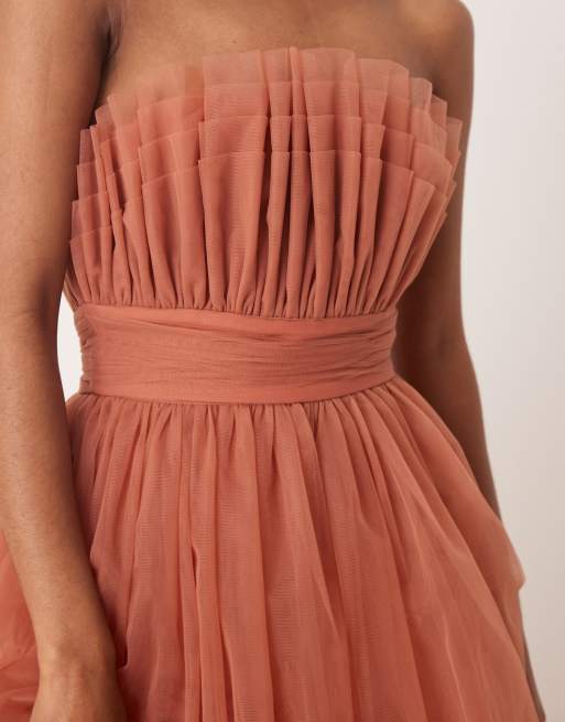 Lace & Beads bandeau high low maxi dress in terracotta rose