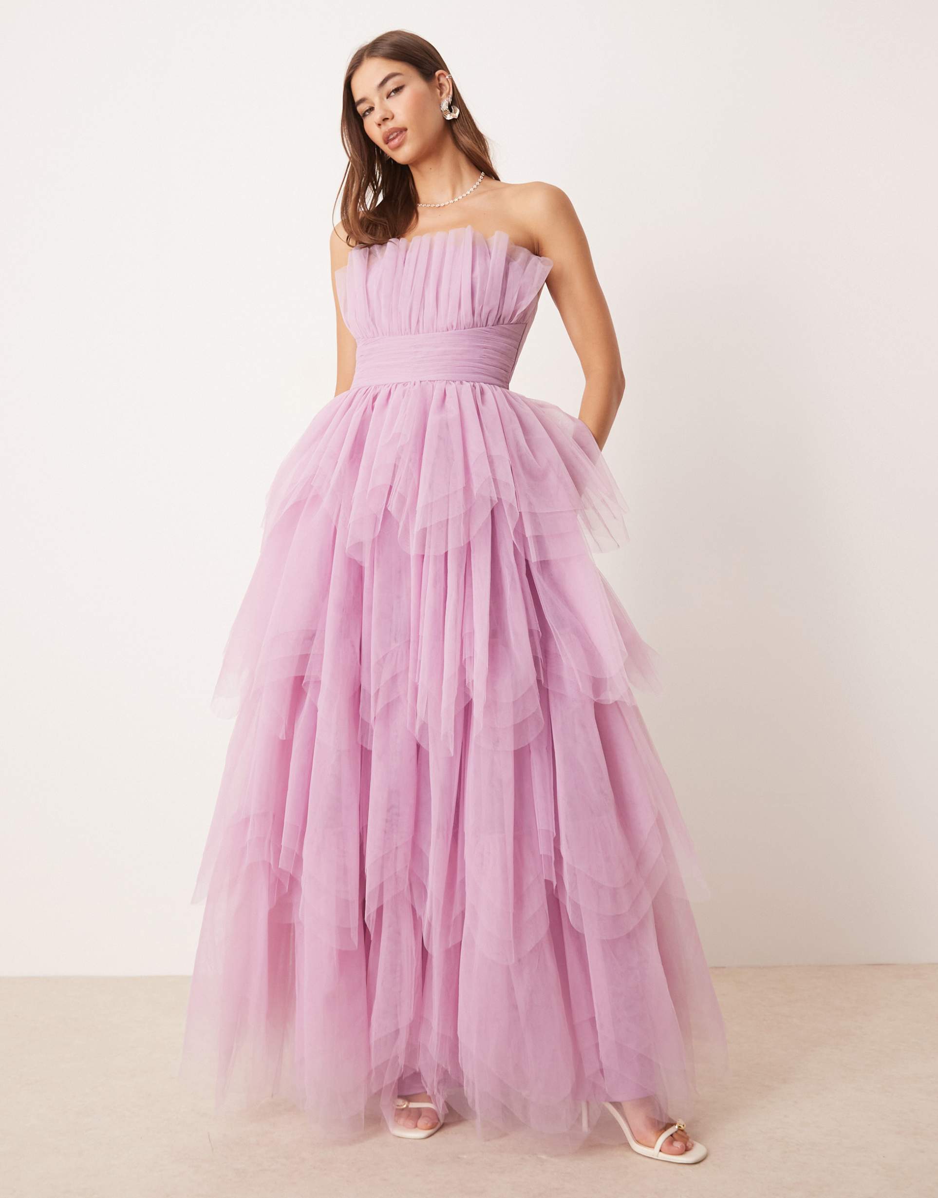 lace & beads bandeau layered maxi dress in ethereal rose