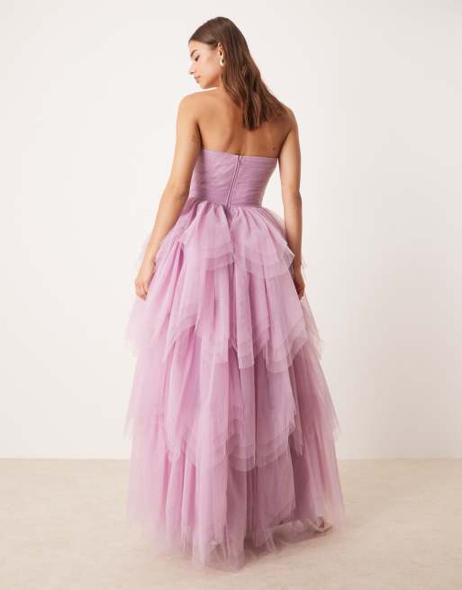 Lace & Beads bandeau layered maxi dress in ethereal rose | ASOS