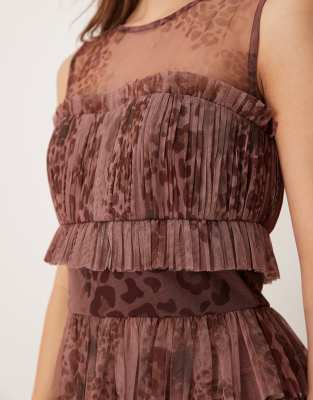 Lace & Beads Bandeau Mesh Top In Brown