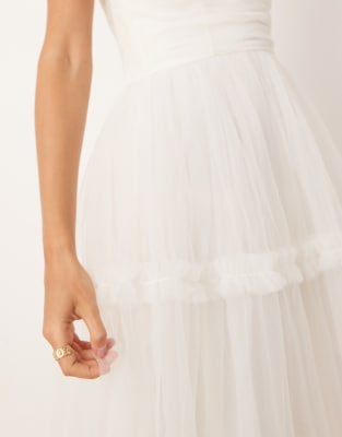 Lace & Beads Bandeau Ruffle Midaxi Dress