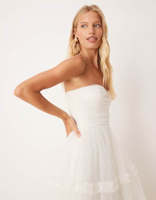 Lace & Beads bandeau ruffle midaxi dress in butter cream