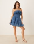 [Lace & Beads] Lace & Beads bandeau structured mini dress in ethereal blue 8 Ethereal blue