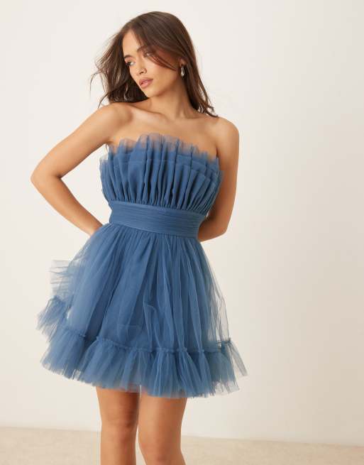 Lace & Beads bandeau structured mini dress in ethereal blue