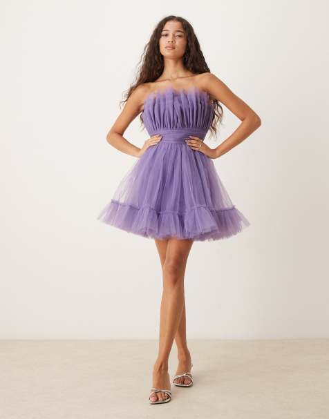 Lace & Beads bandeau structured mini dress in purple - view 1