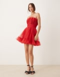 [Lace & Beads] Lace & Beads bandeau structured mini dress in red 12 Red
