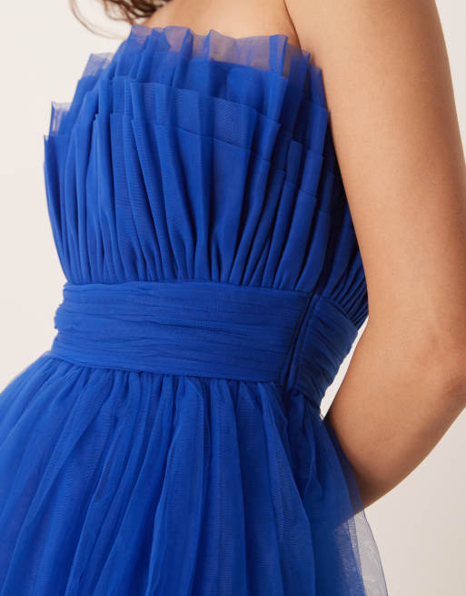 Lace & Beads bandeau structured tulle mini dress in cobalt, 2 of 4